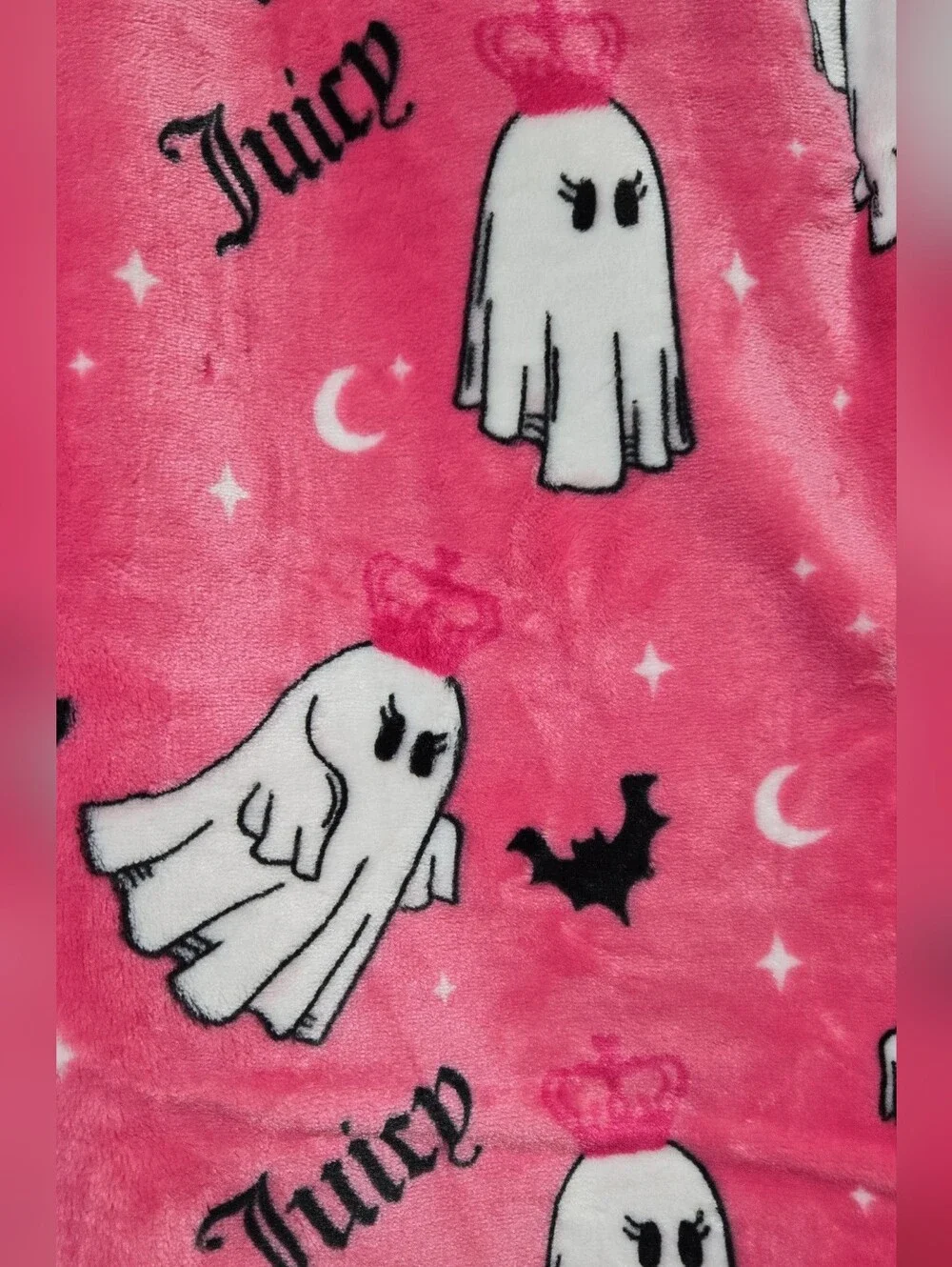 VIRAL JUICY COUTURE HOT PINK CROWN & LOGO GHOST PLUSH THROW BLANKET